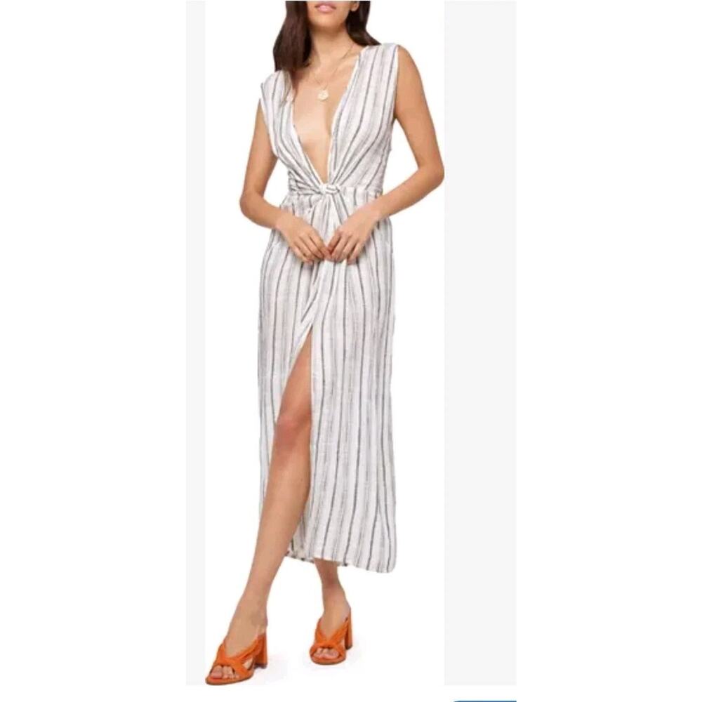 L*SPACE Stripe Lightweight Beachy Down The Line Cover-Up Lounge Dress Small